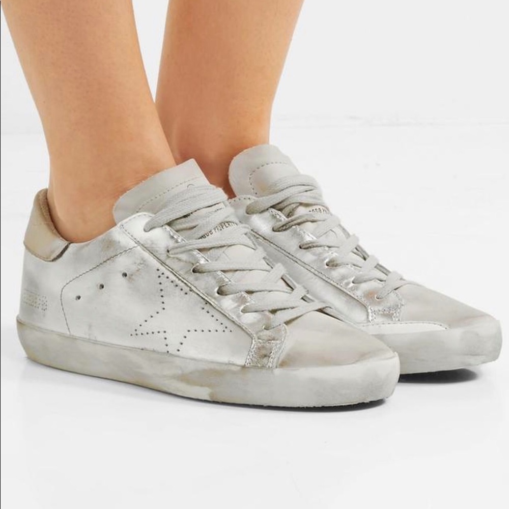 AUTHENTIC GOLDEN GOOSE SILVER SKATE SNEAKERS SZ 39